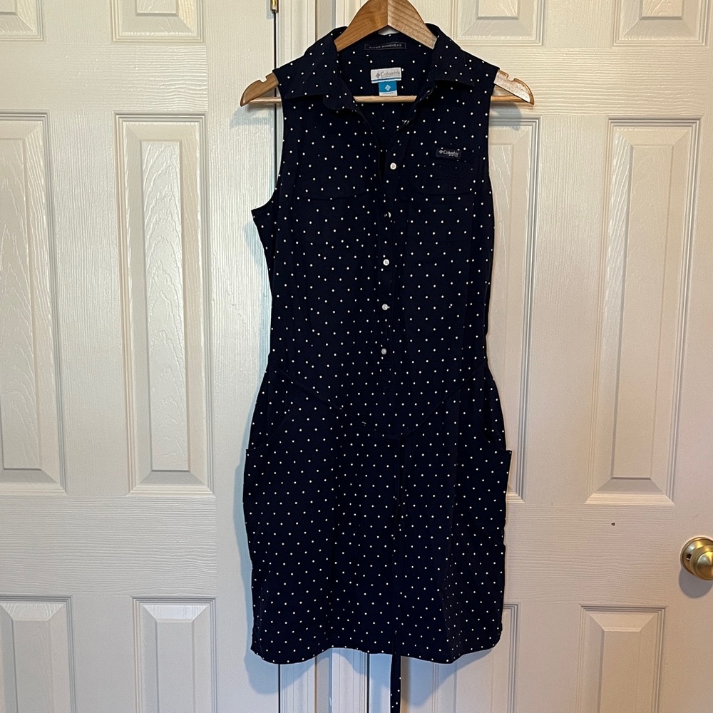 Navy Polka Dot Sleeveless Mini Dress